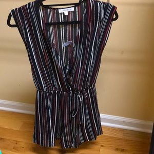Black, white and red pin striped romper